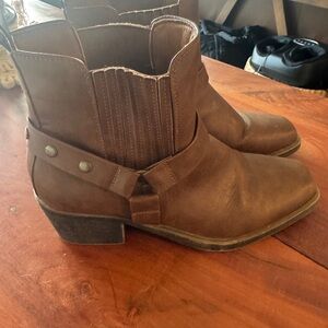 Sonoma Brown Leather-look Ankle Booties with Strap Detail